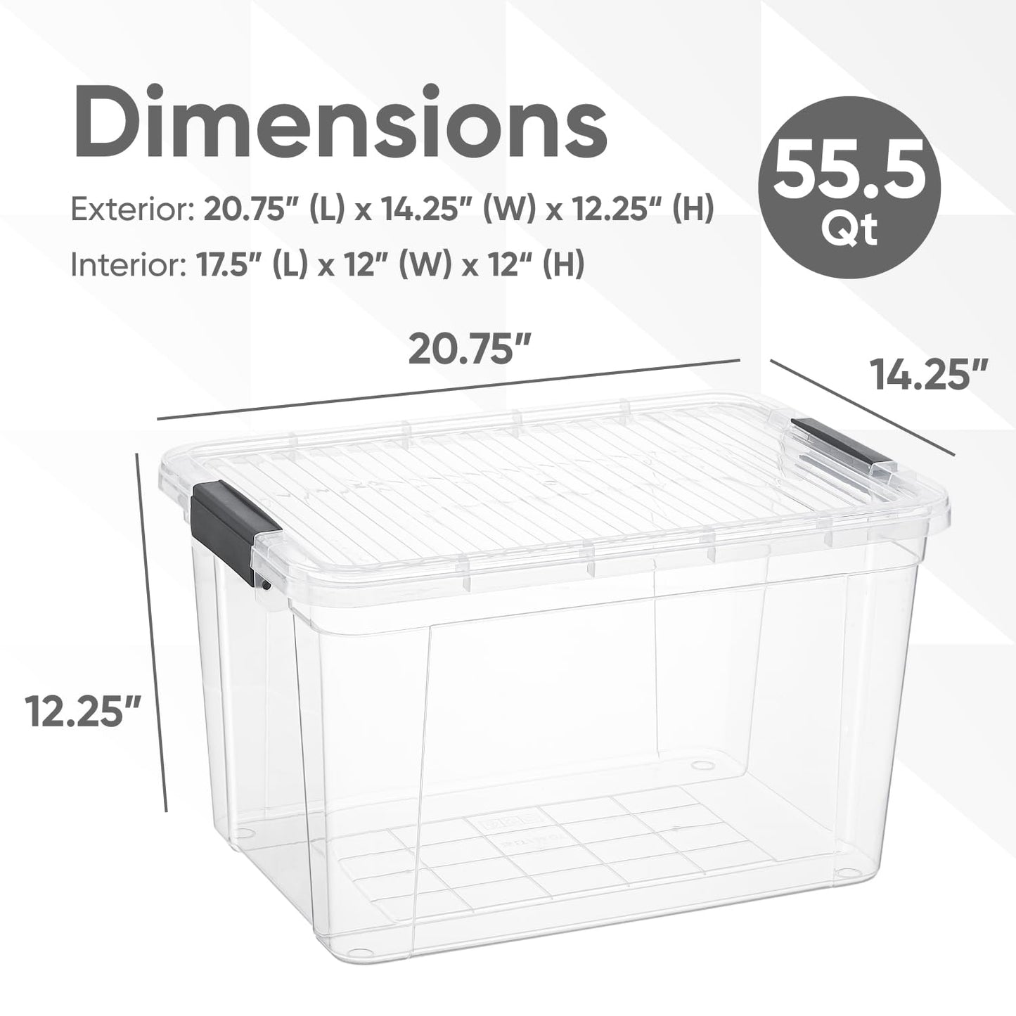 Superio Clear Storage Box with Lid, 49 Quart Plastic Container Bins for Organizing, Stackable