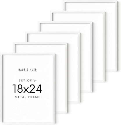HAUS AND HUES 18x24 White Metal Picture Frames - Features Premium Aluminum, Vertical & Horizontal Hang, Shatterproof Plexiglass - Perfect for Home, Room, Office (18x24 in, White, Set of 6)