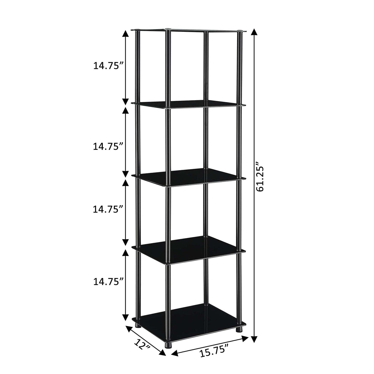 Convenience Concepts Designs2Go Classic Glass 5 Tier Tower 15.75" - Modern, Contemporary Bookshelf