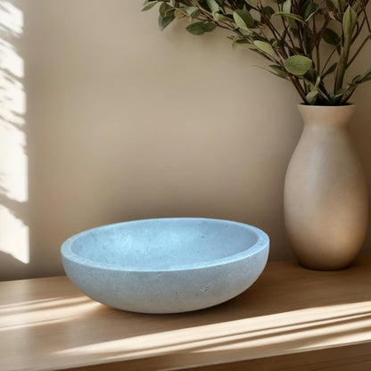 Travertine Decorative Bowls for Home Decor, Fruit Bowl for Kitchen Counter, Keys Bowl for Entryway Table, Large Candy Serving Bowl for Table Centerpiece Office Modern Home Decor (Light Gray)