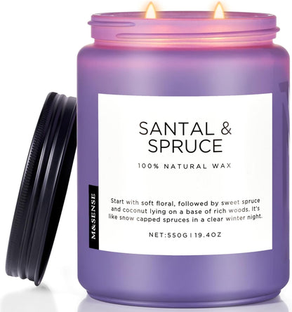 M&SENSE Sweet Spruce Coconut Soy Candles for Home Scented, 19.4oz 110 Hour Slow Burning Large Candle Gift for Stress Relief, Meditation, Relaxing SPA, Best Smelling Christmas Gifts
