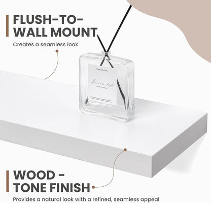 36 Inch Floating Shelves, 8 Inch Deep Floating Shelves for Wall, Hanging Shelf with Invisible Brackets, Deep Shelves for Bathroom, Bedroom, Living Room, White, Set of 2