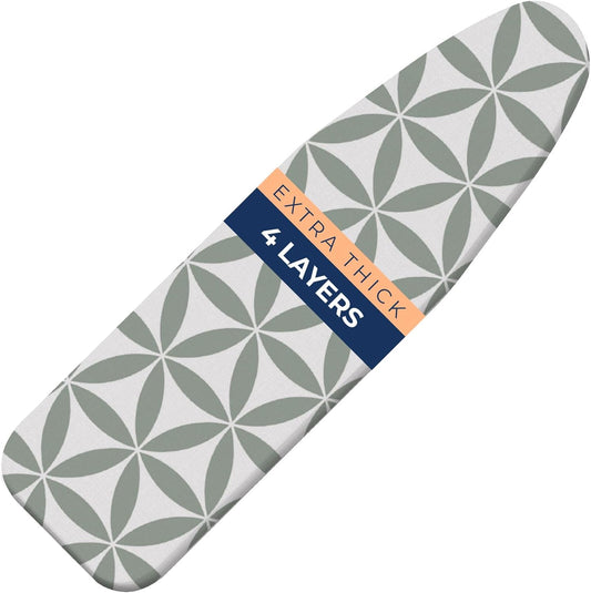 Ironing Board Cover and Pad Extra Thick Heavy Duty Padded 4 Layers Non Stick Scorch and Stain Resistant 15x54 and 3 Fasteners Elastic Edge with Bonus Protective Scorch Mesh Cloth