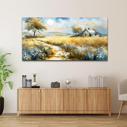 KELIYUAN Vintage Wildflower Field Landscape Painting Wall Art For Dining Room Kitchen Art Print Country Field Mural Wall Decoration For Farmhouse And Living Room Bedroom Home Decoration 20x40 In