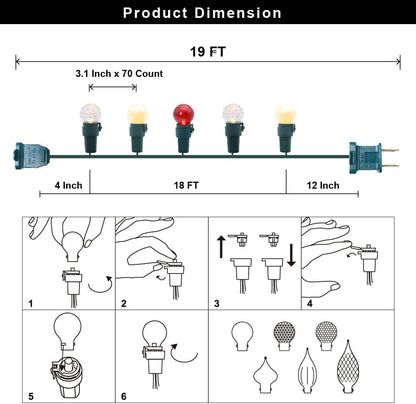 G15 Pearlized Red White Christmas Lights - 19Ft 70 LEDs Waterproof Connectable LED String Lights Indoor/Outdoor Globe Lights for Tree, Halloween Decoration, Holiday Party