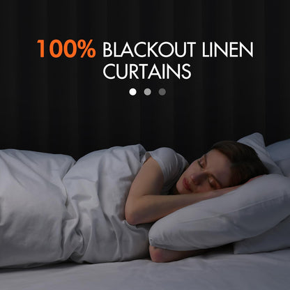 MIULEE 100% Blackout Curtains 96 Inch Long 2 Panels Set for Bedroom, Thick Faux Linen Black Out Curtain Room Darkening Back Tab Pleat Floor to Ceiling Window Drapes with Hooks for Living Room, Oatmeal