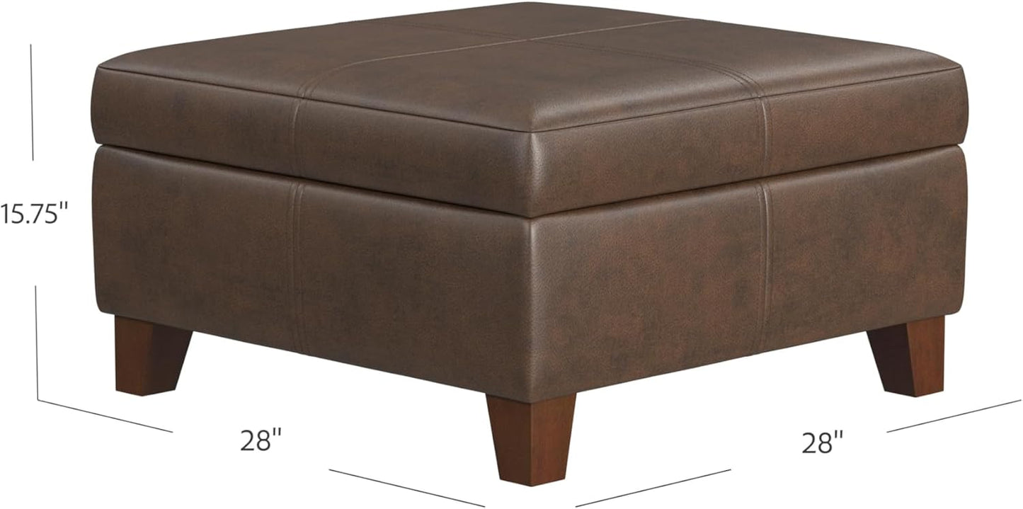 HomePop Home Decor |K2380-E910 | Luxury Large Faux Leather Square Storage Ottoman | Ottoman with Storage for Living Room & Bedroom, Brown Faux Leather