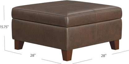 HomePop Home Decor |K2380-E910 | Luxury Large Faux Leather Square Storage Ottoman | Ottoman with Storage for Living Room & Bedroom, Brown Faux Leather