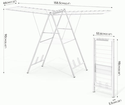 APEXCHASER Drying Rack for Clothing Foldable, Metal Laundry Rack Collapsible, Ultra Thin Gullwing Clothes Airer with Adjustable Height for Towel Baby Clothes Indoor Outdoor Laundry Room, White