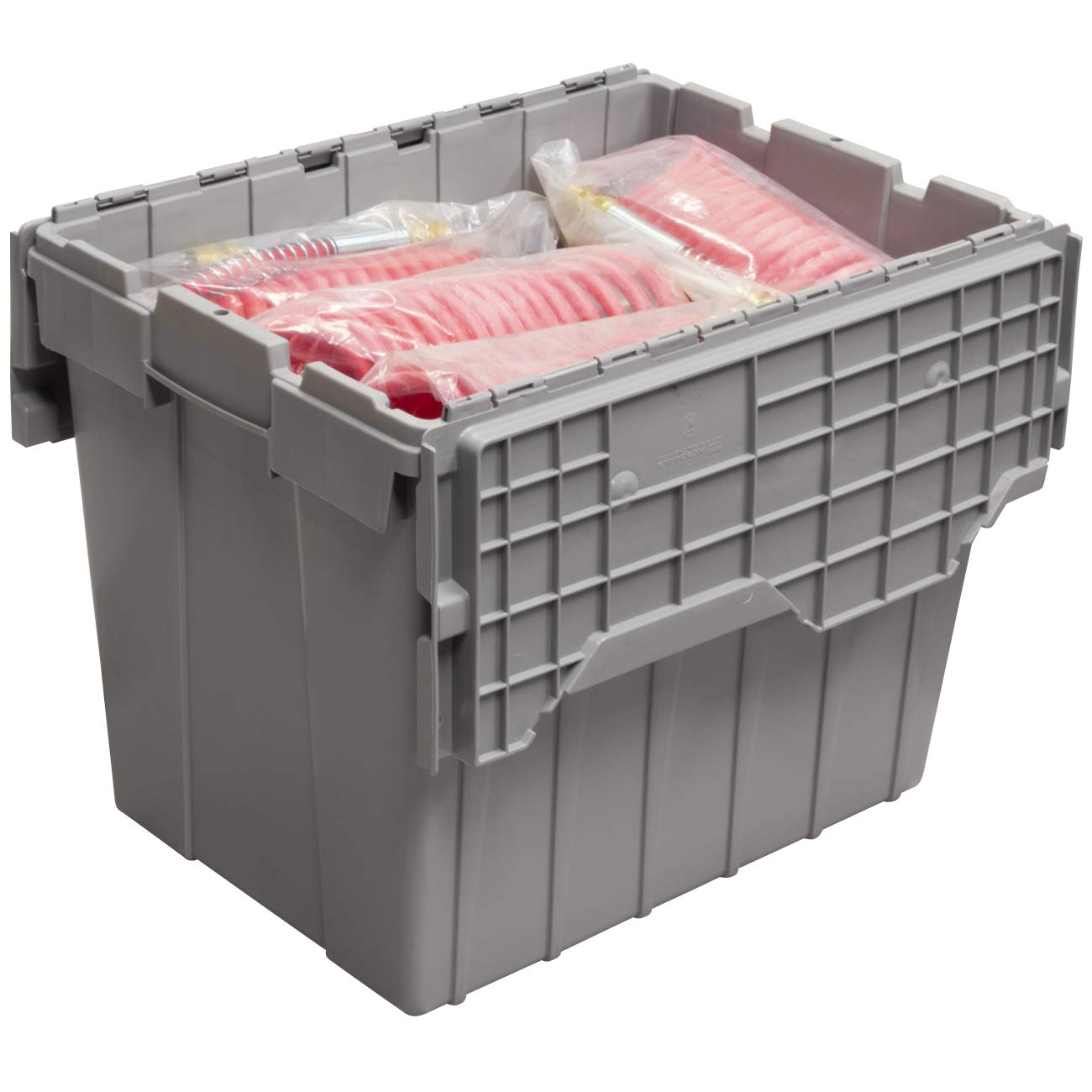 Akro-Mils 39170 Industrial Plastic Storage Tote with Hinged Attached Lid, (21-Inch L by 15-Inch W