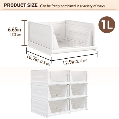 6 Pack Folding Closet Organizers Storage Box, Stackable Storage Bins, Plastic Drawer Basket Closet