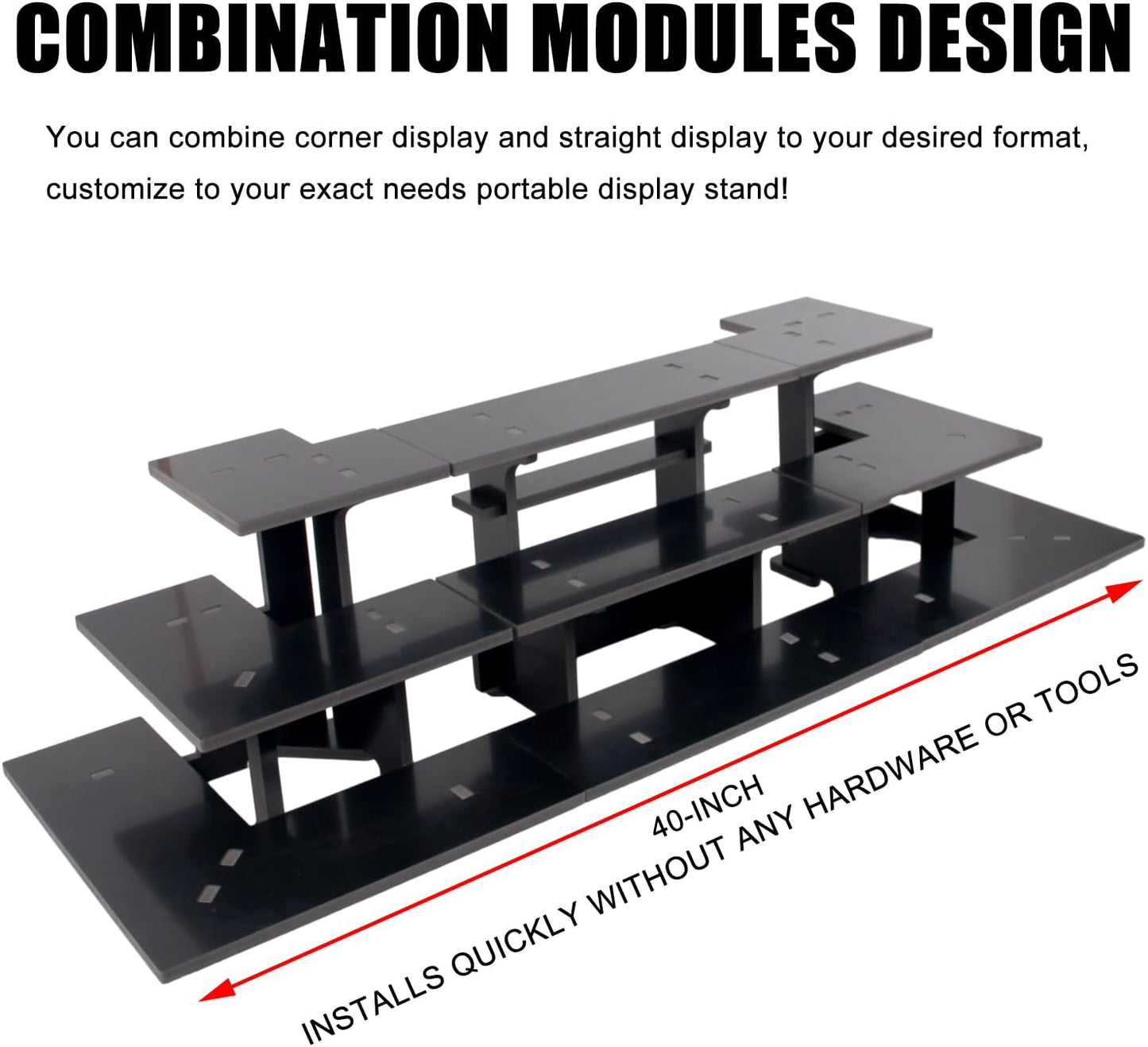 WANLIAN 3-Tier Straight Retail Table Display Stand, Portable Display Rack Shelves for Vendors, Craft Shows, Farmers Market, Pop Up Shop Countertop Black Risers for Display, Soap, Candles, Tumblers