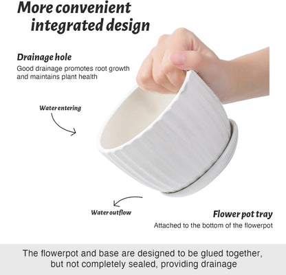 Ceramic Plant Pots with Drainage Holes and Saucers, Round White Flower Pots for Indoor Plant, Diameter 3.3/4.3/5.5 Inches Small Flower Planters Set of 3