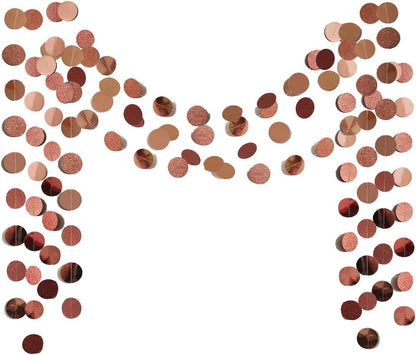 6 Pcs Glitter Rose Gold Paper Circle Dots Garland Party Hanging Decorations Bachelorette Party Engagement Party Bridal Shower Wedding Baby Shower Birthday Party Supplies Cute Photo Backdrop (52 Feet)