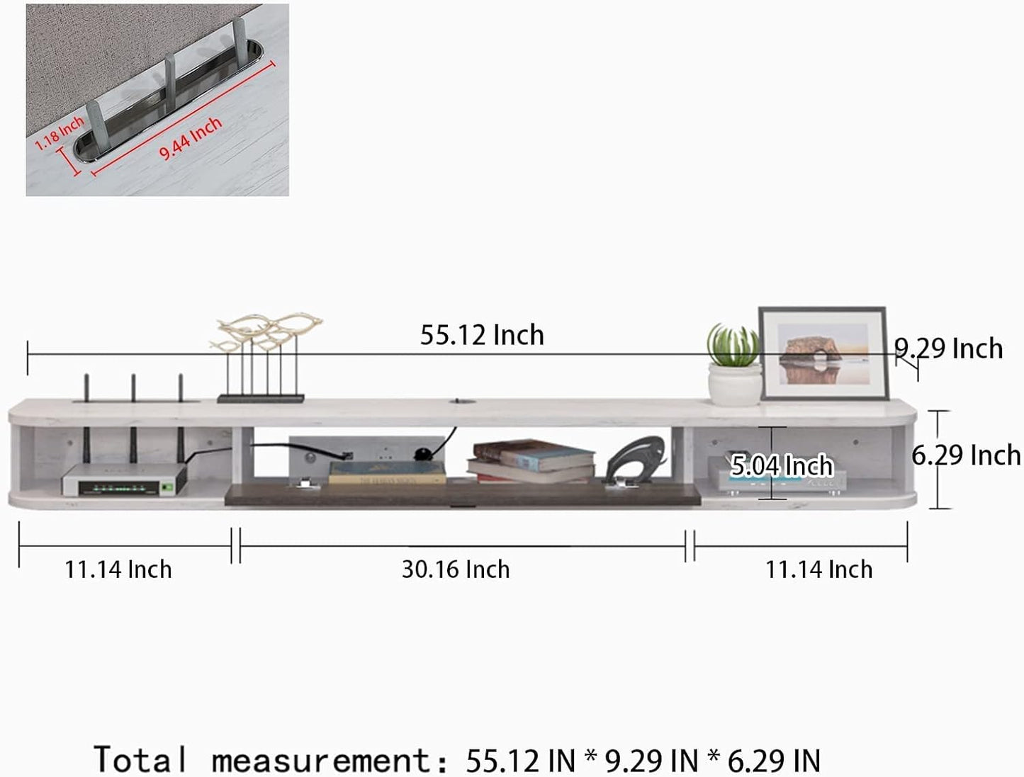 Pmnianhua Floating TV Console,55'' Wall-Mounted Media Console,Floating TV Cabinet,Modern Floating TV Stand,Under TV Entertainment Shelf with Door and Storage for Bedroom Living Room (Grey-White)