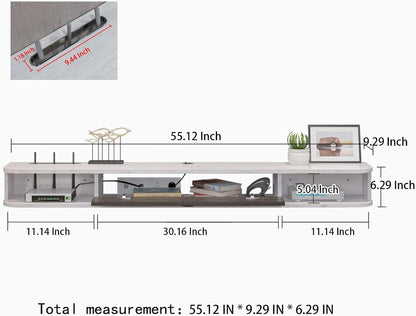 Pmnianhua Floating TV Console,55'' Wall-Mounted Media Console,Floating TV Cabinet,Modern Floating TV Stand,Under TV Entertainment Shelf with Door and Storage for Bedroom Living Room (Grey-White)