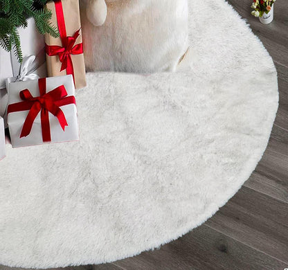 AOGU 36 Inch Faux Fur Christmas Tree Skirt White Shiny Plush Skirt for Merry Christmas Party Christmas Tree Decoration