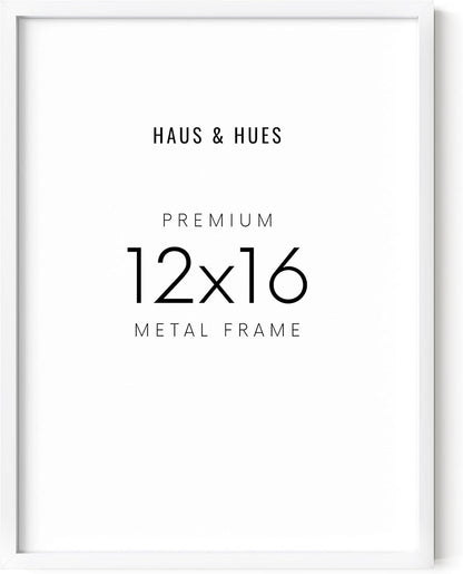 HAUS AND HUES White 12x16 Picture Frame - Modern Aluminum Wall Art Display - Minimalist, Lightweight 12x16 White Frame for Art Prints, Photos, Posters - Ready-to-Hang Vertically & Horizontally