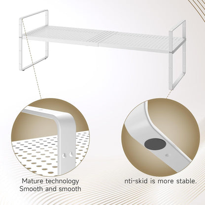 Hole Pattern Expandable Shelf Organizer,2Pack 8.1" Wide Easy to Assemble Cabinet Organizer Shelf, 16.5~27.1" Adjustable Height&Stackable Spice Organization for Cupboard, White