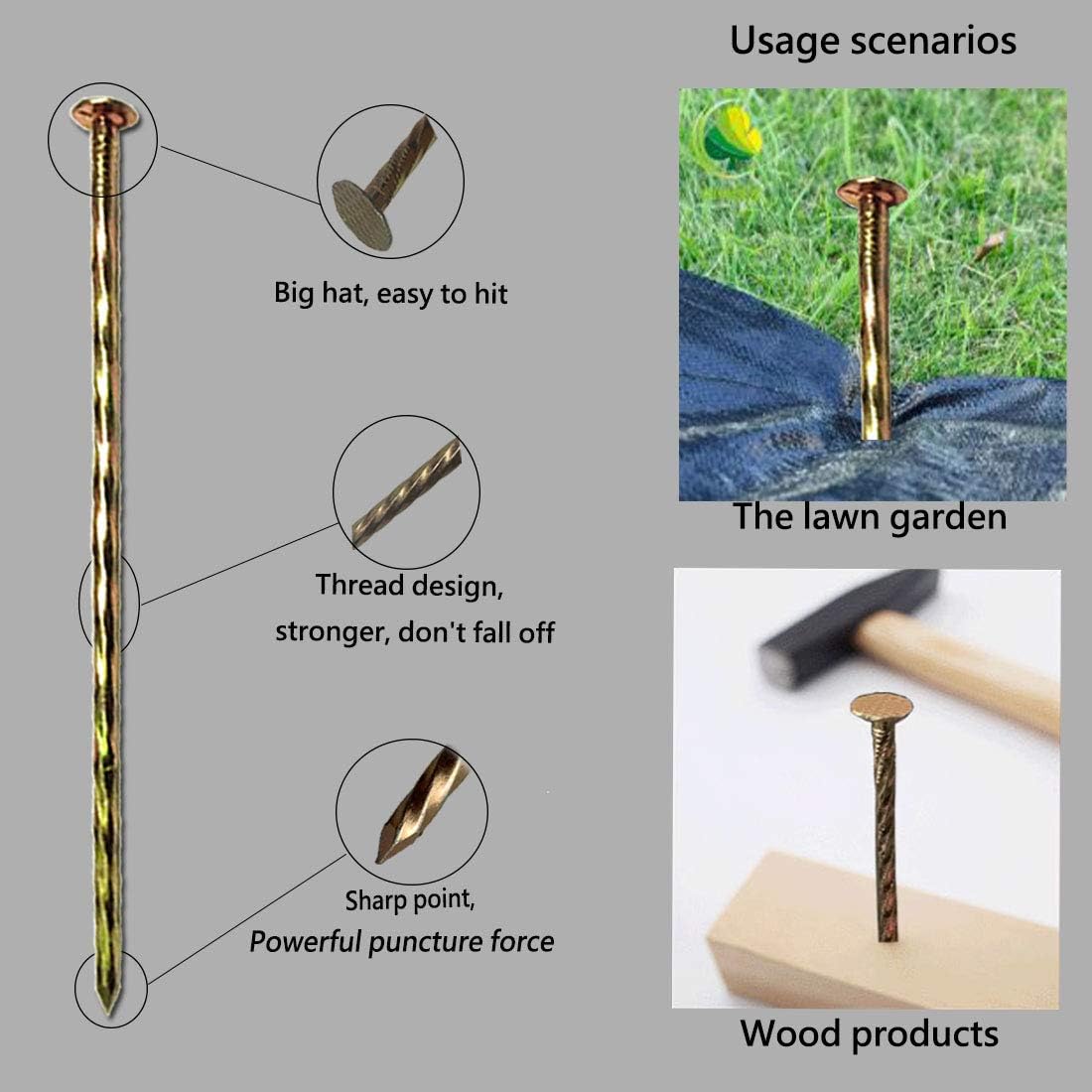 100 Pack - 8" Solid Galvanized Non-Rust Metal Garden Stakes, Spiral Landscape Edging Spikes/Anchors, for Paver Edging, Weed Barriers, Turf, House Construction, Carpentry Nail, Tent, Garden Plants