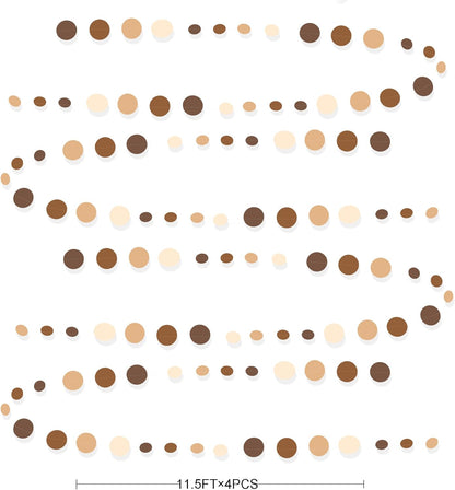 Ombre Brown Party Decorations Polka Dots Garlands Cream Tan Brown Boho Hanging Paper Circle Dots Streamer for Neutral Rustic Cowboy Western Teddy Bear Birthday Baby Shower Wedding Woodland Party Decor