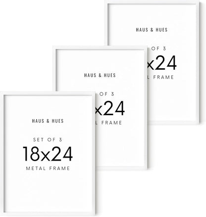 HAUS AND HUES 18x24 White Metal Picture Frames - Features Premium Aluminum, Vertical & Horizontal Hang, Shatterproof Plexiglass - Perfect for Home, Room, Office (18x24 in, White, Set of 3)