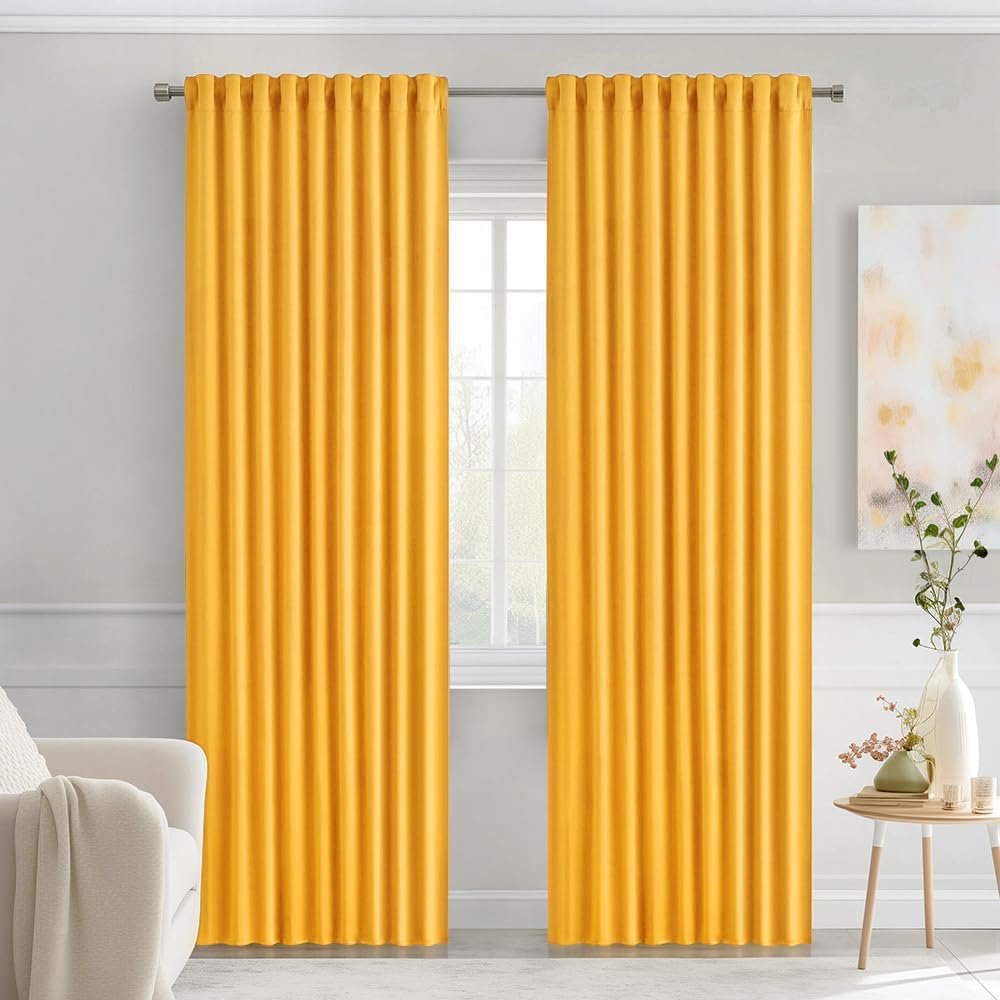 MIULEE Yellow Back Tab Blackout Curtains 72 Inches Long 2 Panels Set for Living Room Bedroom Privacy, Rod Pocket/Pinch Pleat Thermal Insulated Room Darkening Pleated Light Blocking Drapes