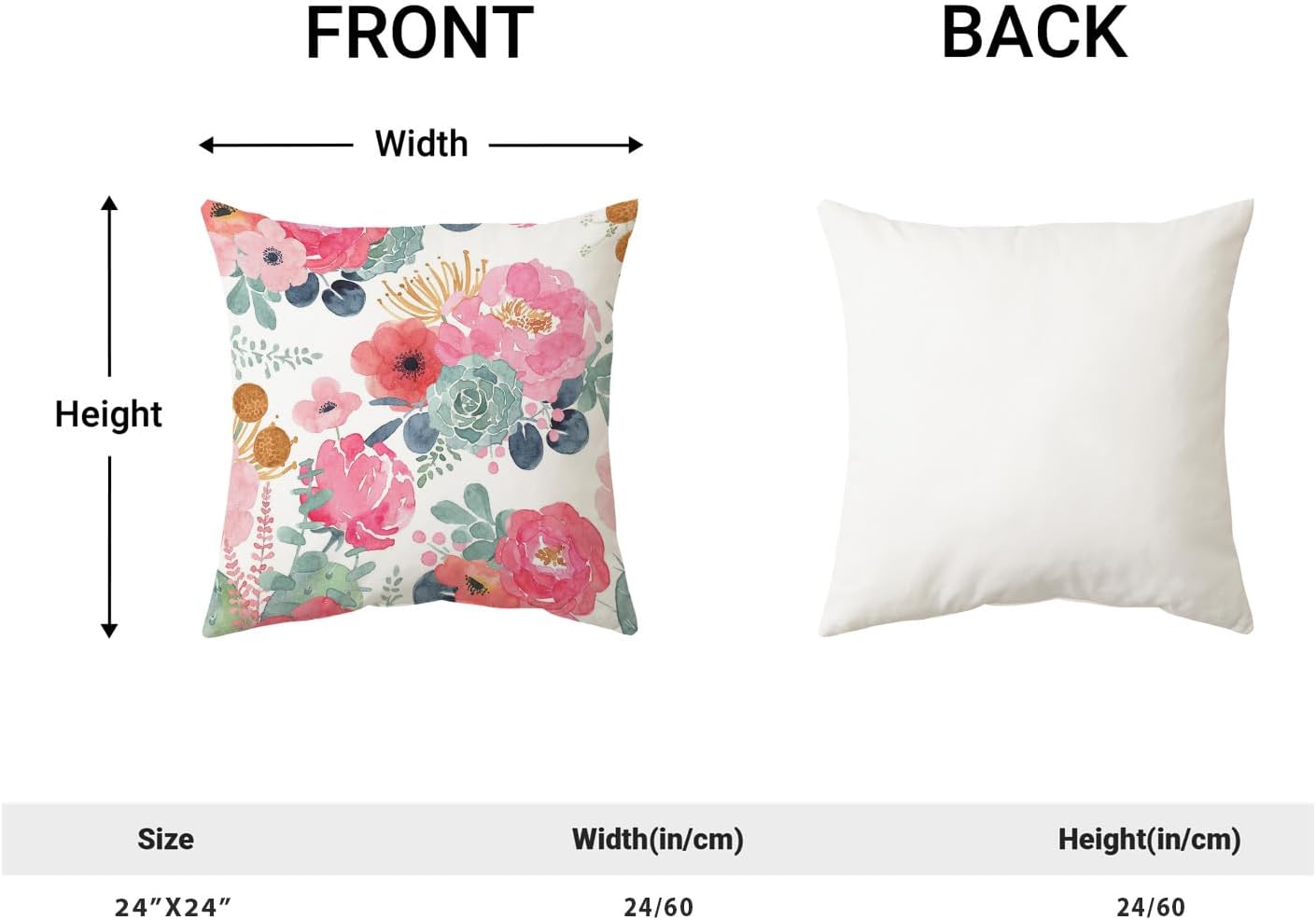 CXMEIFLY Spring Floral Pillow Covers 24 x 24 Inch Set of 2 for Watercolor Pink Flowers Decor Throw Pillows Green Leaves Plant Outdoor Decorative Cushion Cases with Zipper for Couch Bed Decorations