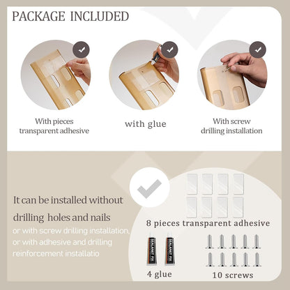 4Pack Wine Glass Rack, Punch-free Under Cabinet Stemware Rack for Kitchen and Bar (Amber)