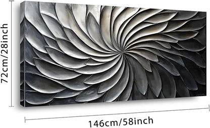 LASMOND Abstract Black and White Wall Art for Living Room Modern Canvas Print Painting Lines Flower Floral Large Artwork Bedroom Home Office Wall Décor (58x28 Inches)