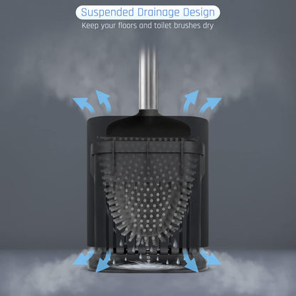 Sellemer Toilet Brush and Holder Set - Flexible Toilet Bowl Brush Head with Silicone Bristles, Compact Size for Storage and Organization, Ventilation Slots Base (1 Pack, Black)