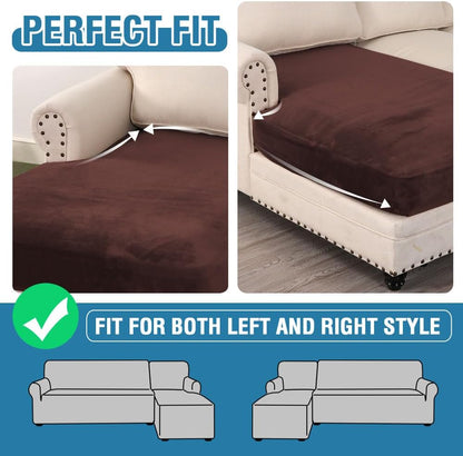H.VERSAILTEX Velvet Stretch Individual Chaise Cover Sectional Couch Covers for L Shaped Sofa Both Left/Right Furniture Protector Seat Cushion Sofa Cover (1 Piece Chaise Cover, Brown)