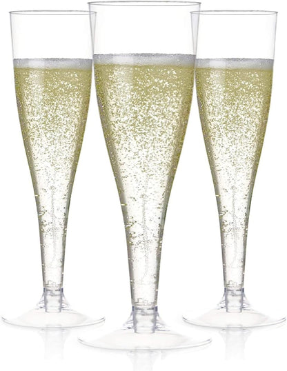 Prestee Set of 200 Plastic Champagne Flutes - Clear Champagne Glasses for Parties, Weddings, Events - 4.5 oz Disposable Drinkware - Elegant Stemware for Toasts Cocktails Mimosas