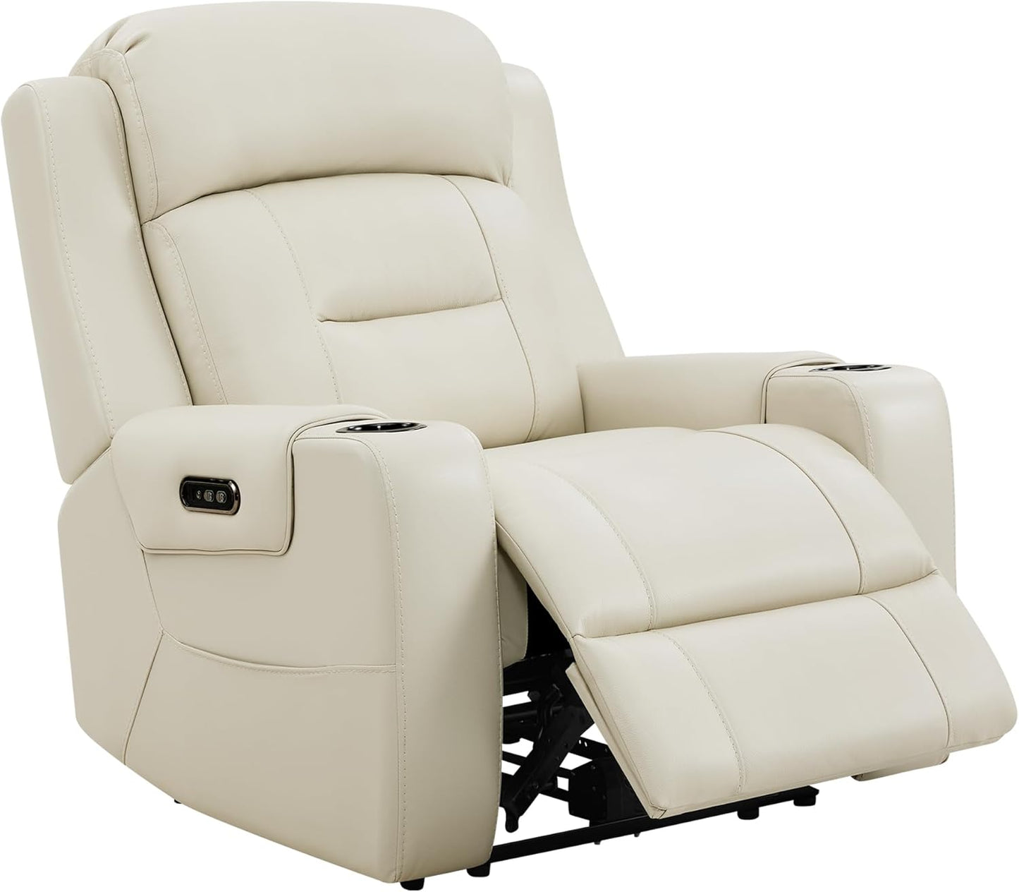 Watson & Whitely Genuine Leather Power Recliner Chairs for Adults, Lay Flat Recliner with Power Headrest, USB Ports and Cup Holders, Electric Reclining Sofa for Living Room, Bedroom, Cream