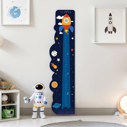 Personalized Name Growth Chart for Wall, Rocket Wood Height Chart for Kids, Height Measurement for Wall, Boy Girls Height Wall Chart Growth Measuring Ruler, Toddler Playroom Decor