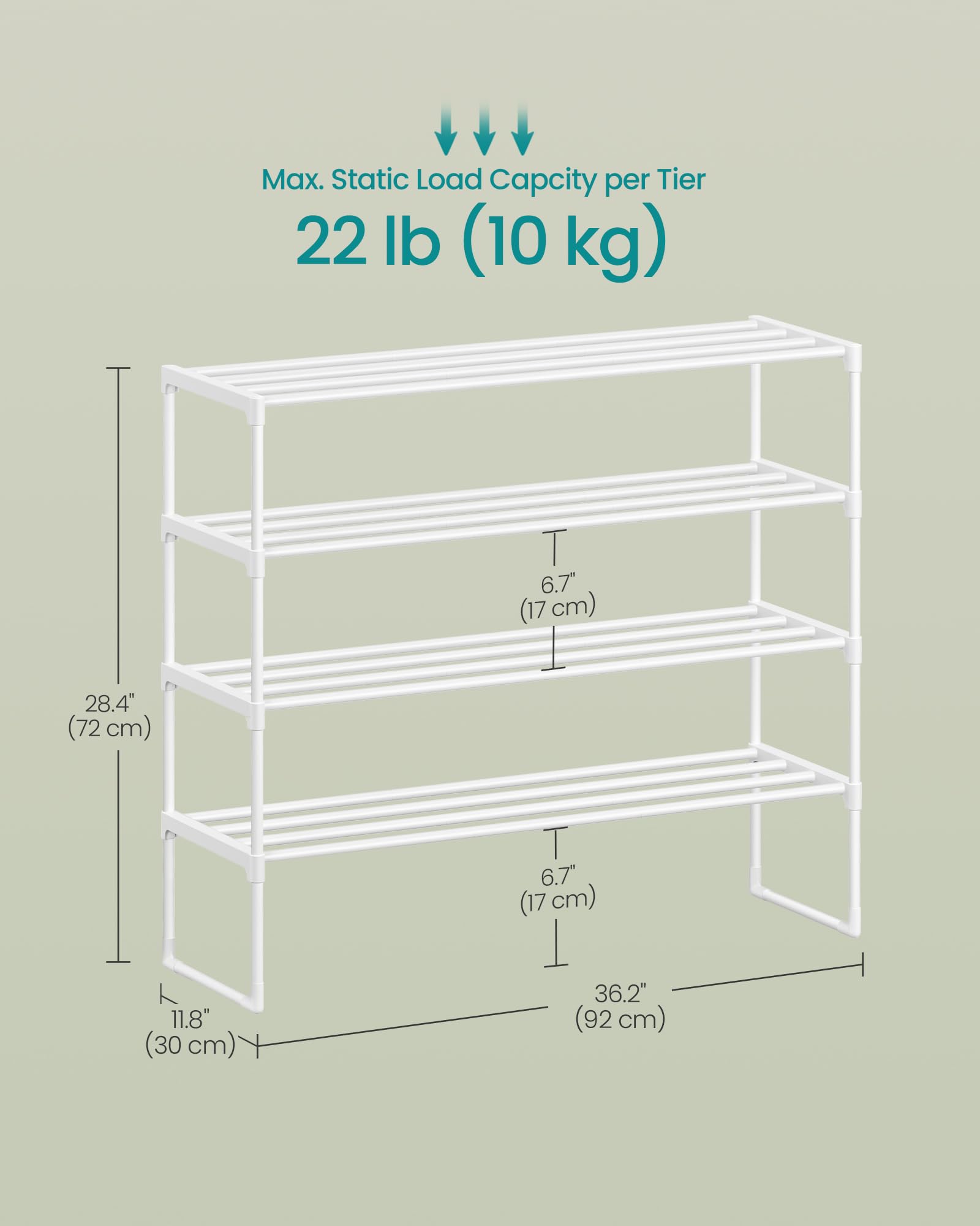 SONGMICS Shoe Rack, 4-Tier Shoe Organizer, Metal Storage Shelf, Upright or Upside Down, for 20-25