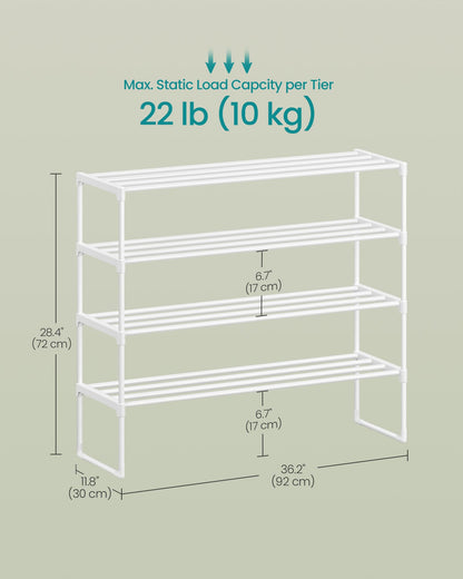 SONGMICS Shoe Rack, 4-Tier Shoe Organizer, Metal Storage Shelf, Upright or Upside Down, for 20-25
