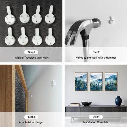 Celestdeco Blue Ridge Mountains Forest Framed Canvas Wall Art Set, Natural Landscape Wall Decor, Green Pine Trees Wall Painting, Woodland Artworks for Living Room, Bedroom, Dining Room - 16"x24"x3