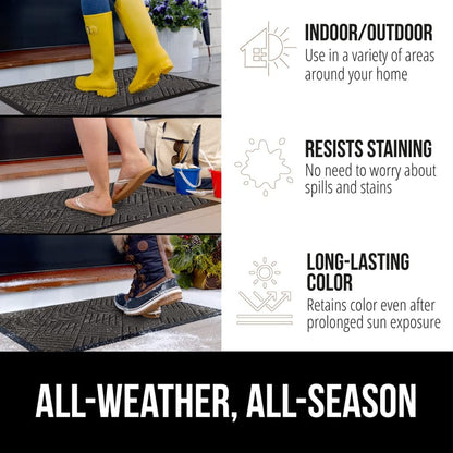 GORILLA GRIP 100% Waterproof All-Season WeatherMax Doormat, 47x35, US Designed Natural Rubber, Stain and Fade Resistant, Low Profile Indoor Outdoor Door Mats, Easy Clean Patio Mat, Gray Diamond