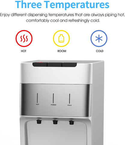 Self Cleaning Bottleless Water Cooler Dispenser with 4 Stage Water Filter 3 Temperature Settings Silver