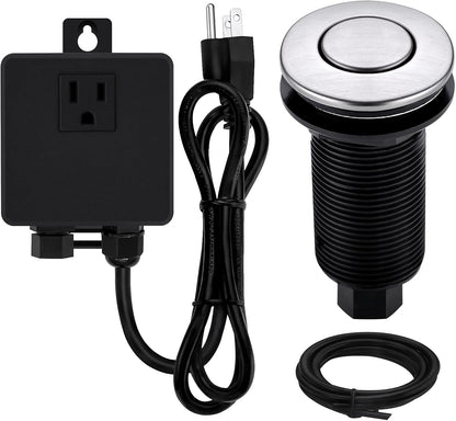 Garbage Disposal SinkTop Air Switch Kit with Long Button,Brass Made Cover,Brushed Nickel