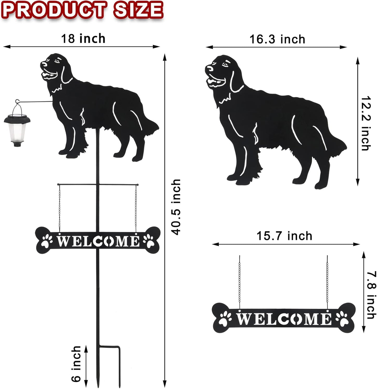 BAYN Solar Golden Retriever Garden Stakes Decorative with a Lantern Dog Silhouette Welcome Sign Outdoor Garden Decor for Yard, Lawn, Patio, Pathway