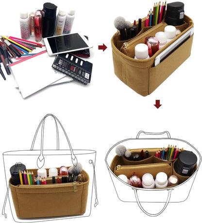 LEXSION Felt Purse Bag Organizer Insert with zipper Bag Tote Shaper Fit Speedy Neverful PM MM