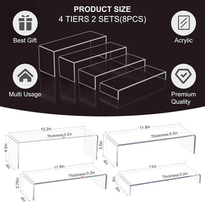 Acrylic Display Risers,12'' Large Display Stands, Thickened to 0.2''(5mm) Stackable Acrylic Shelves for Perfume Display, Clear Risers for Cupcake Stand,Pop Figurines,Tumbler,Food (Clear, 8PCS)