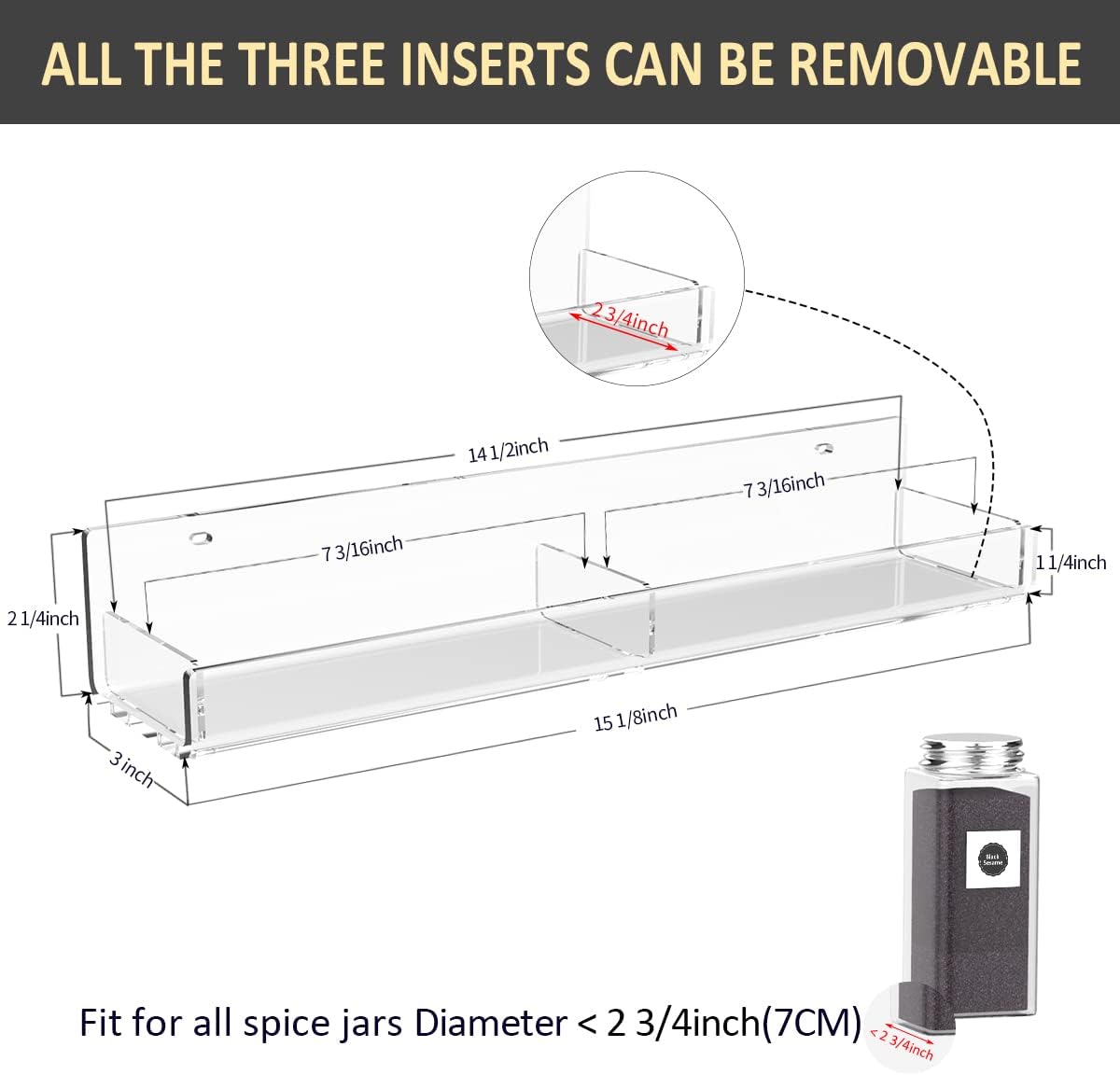 Acrylic Spice Rack Wall Mount, Hanging Spice Shelf Racks for Seasonings, Kitchen Spice Jars Wall Organizer Storage Holder, 2 Pack