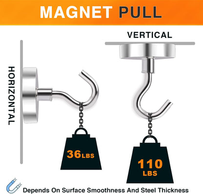 MIKEDE Strong Magnetic Hooks, 110Lbs Heavy Duty Magnetic Hooks for Cruise Cabin, Neodymium Earth Magnets with Hooks for Hanging, Super Metal Industrial Magnetic Hanger for Grill, Cruise, Storage