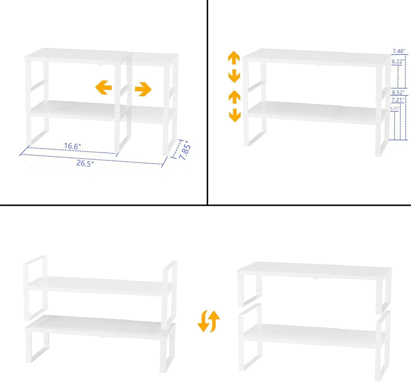 Expandable,Stackable Spice Rack,Seasoning Organizer and Storage,Spices Jar Racks for Cabinet,Countertop, Metal Pantry, Cupboard,Laundry Storages,Heavy Duty(1 Pack/Medium/White)