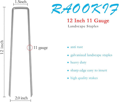 RAOOKIF 12 Inch Long Galvanized Garden Landscape Staples, 20/50/100/200Pcs Metal Stakes for Decoration, Fence, Lawn, Fabric Pins