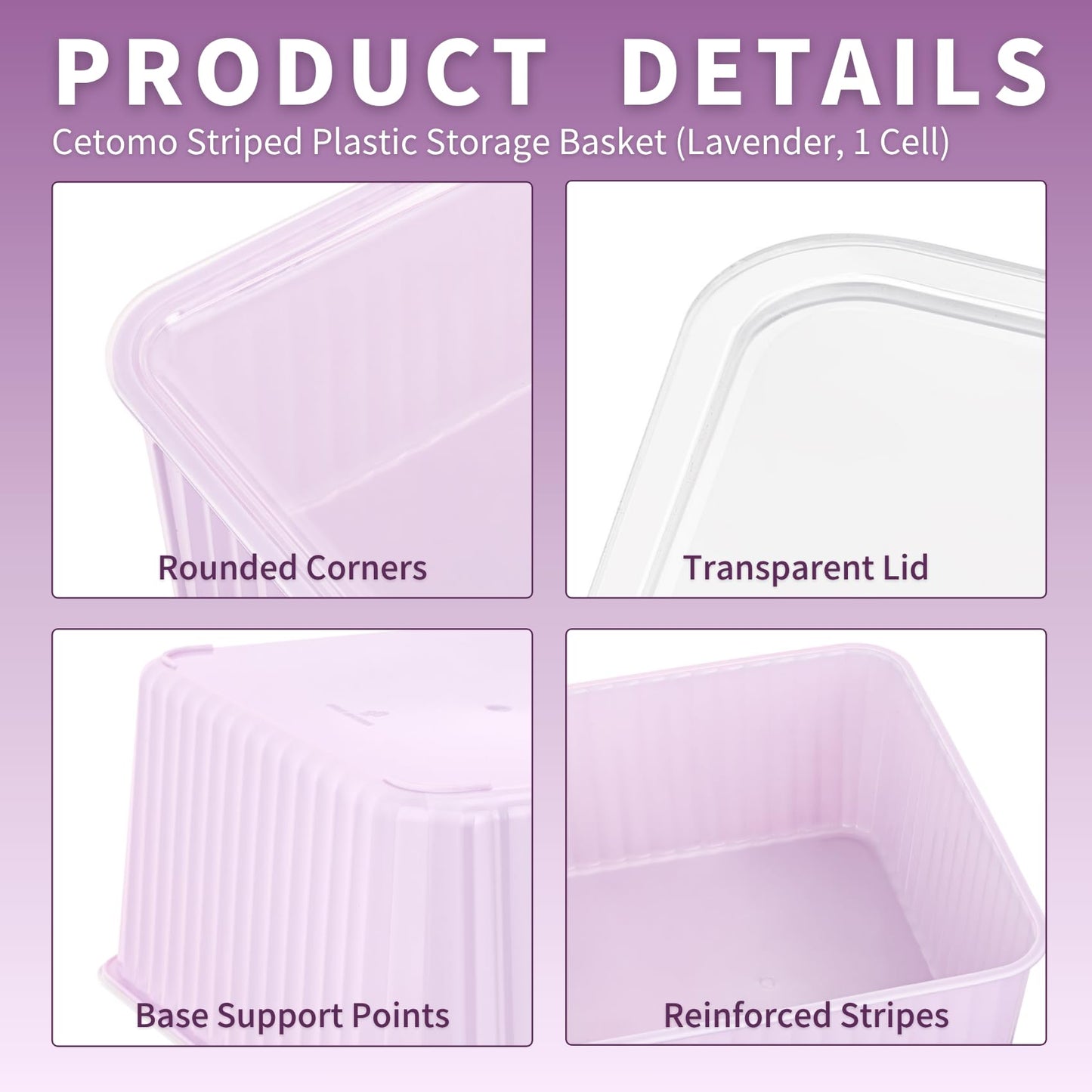 Cetomo Plastic Underwear Drawer Organizer with Lid, Lidded Storage Box for Bras, Plastic Basket for
