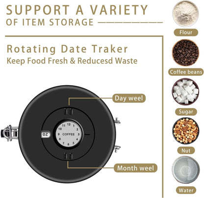 malmo Coffee Canister, Airtight Coffee Container with Date Tracker Lid, Stainless Steel Canister for Kitchen Food Storage (Black, 9oz)